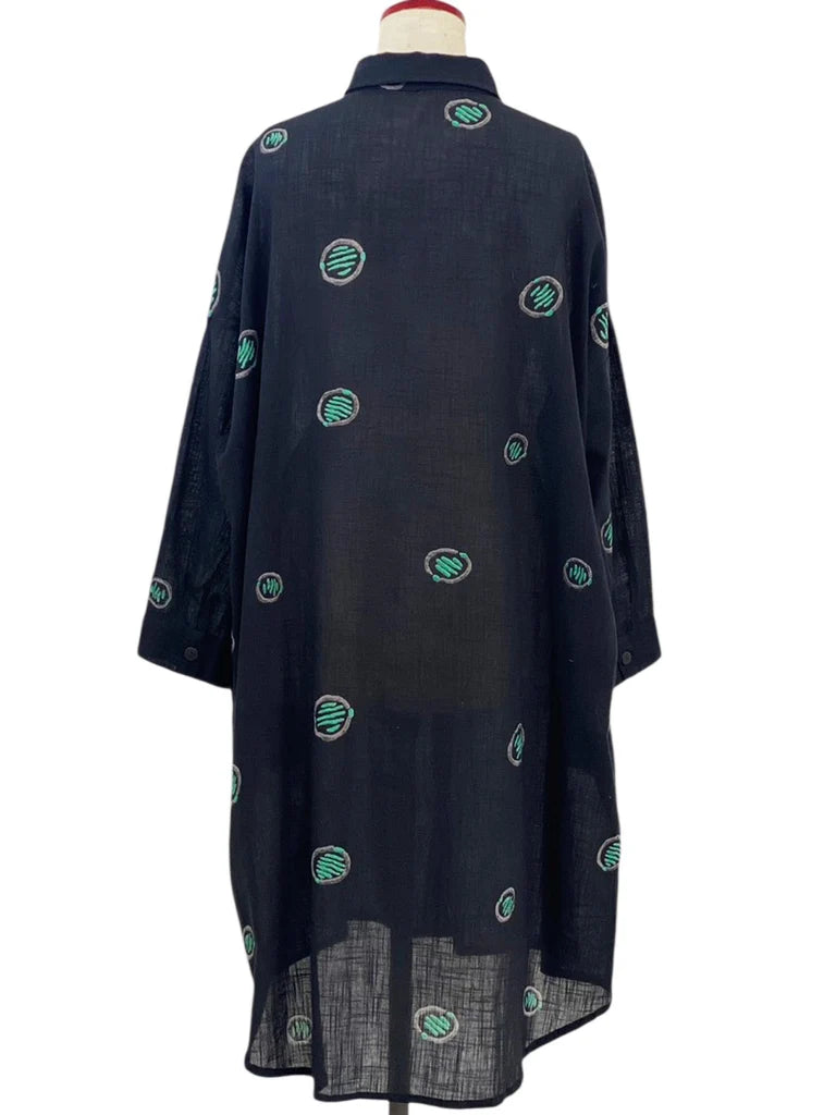 MONA LISA by Pure Fit - Shirt Dress - Textile Orbs Print - 263244-BK - BLACK (A)