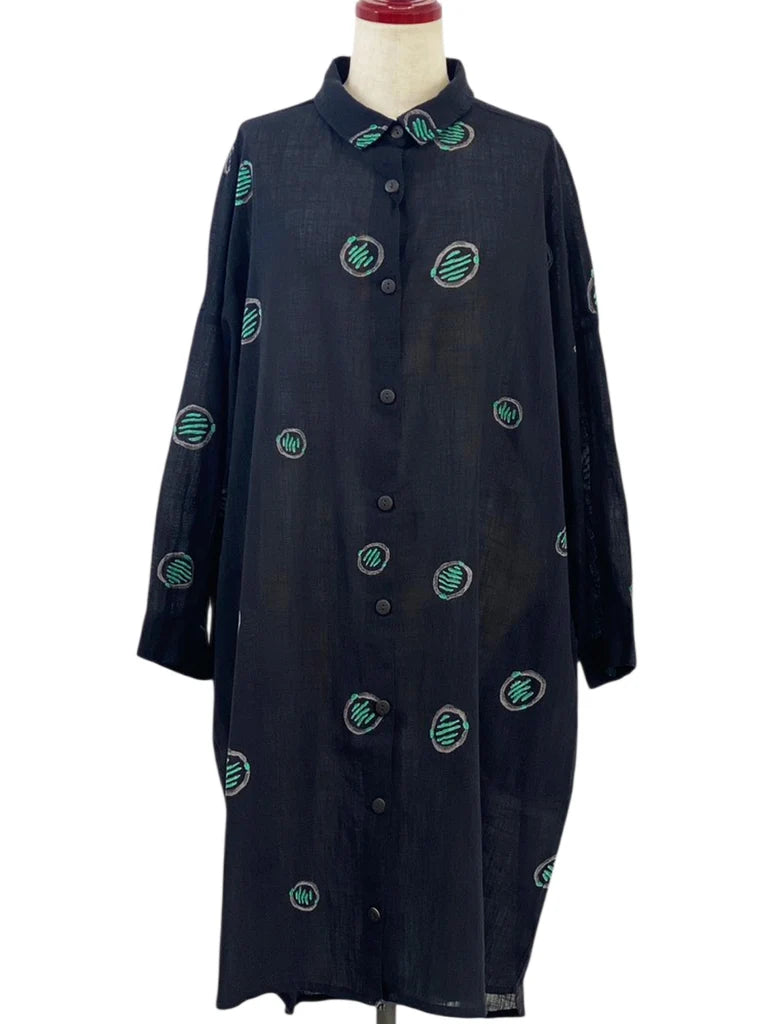 MONA LISA by Pure Fit - Shirt Dress - Textile Orbs Print - 263244-BK - BLACK (A)