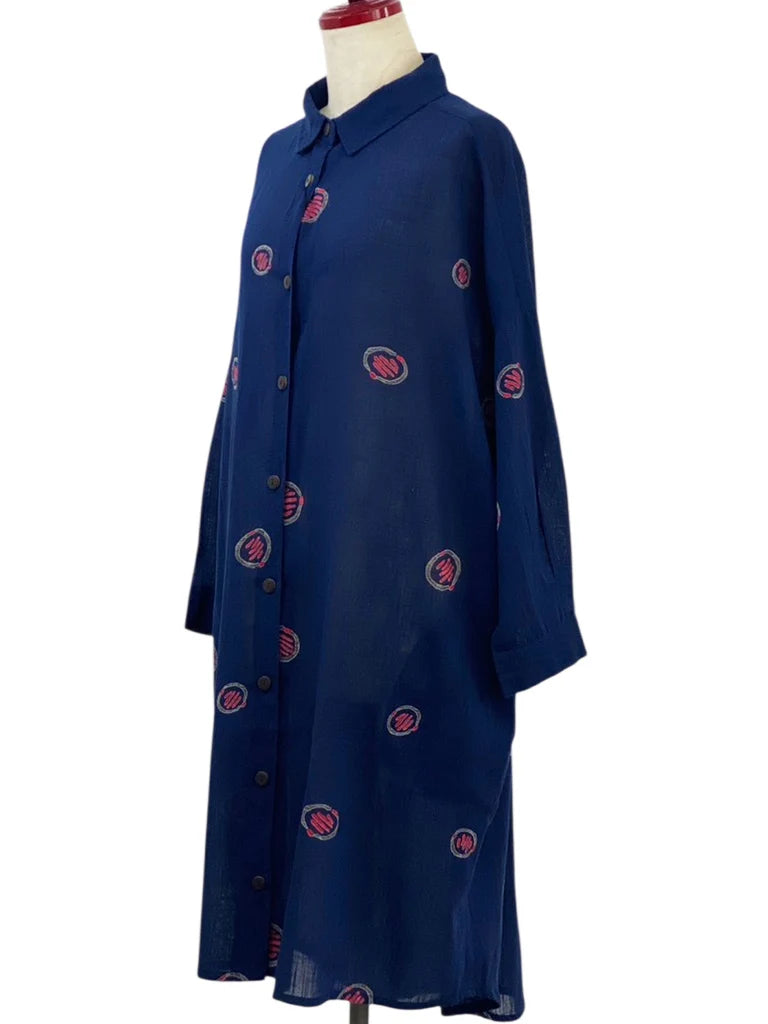 MONA LISA by Pure Fit - Shirt Dress - Textile Orbs Print - 263244-DB - DARK BLUE (C)