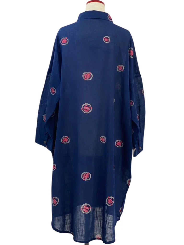MONA LISA by Pure Fit - Shirt Dress - Textile Orbs Print - 263244-DB - DARK BLUE (C)