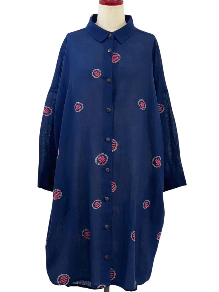 MONA LISA by Pure Fit - Shirt Dress - Textile Orbs Print - 263244-DB - DARK BLUE (C)