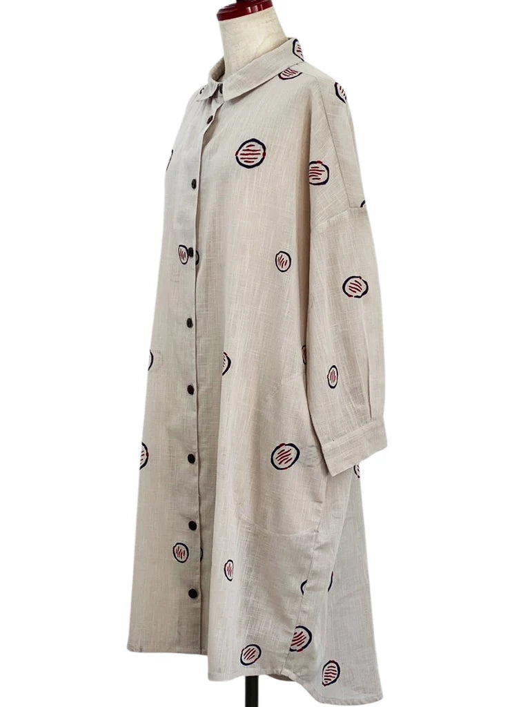 MONA LISA by Pure Fit - Shirt Dress - Textile Orbs Print - 263244-LG - LIGHT GREY (B)