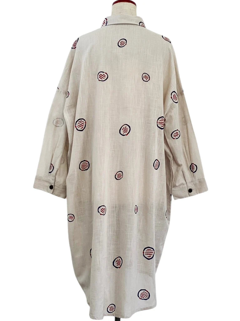 MONA LISA by Pure Fit - Shirt Dress - Textile Orbs Print - 263244-LG - LIGHT GREY (B)