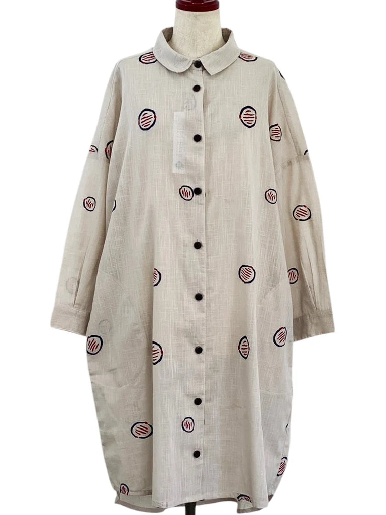 MONA LISA by Pure Fit - Shirt Dress - Textile Orbs Print - 263244-LG - LIGHT GREY (B)