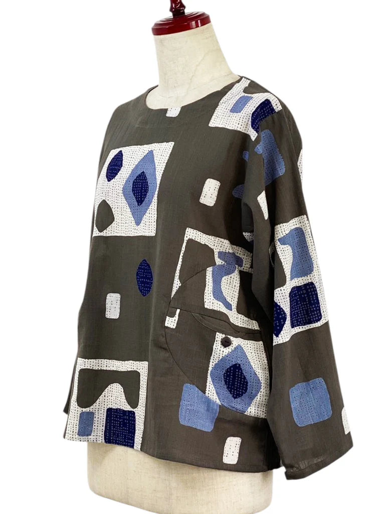 MONA LISA by Pure Fit - Circle Pocket Pullover - Retro Geometric Print - 263245P-CH - CHARCOAL GREY (B)