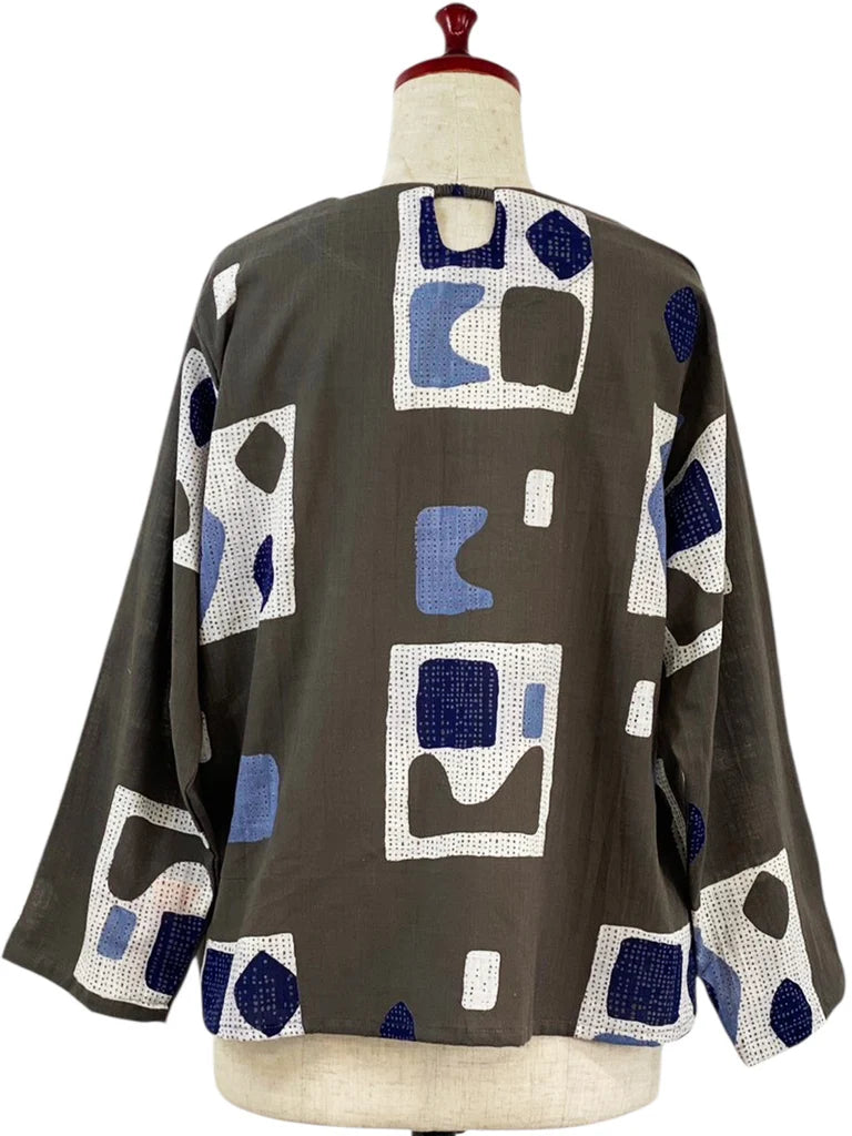MONA LISA by Pure Fit - Circle Pocket Pullover - Retro Geometric Print - 263245P-CH - CHARCOAL GREY (B)