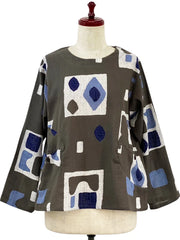MONA LISA by Pure Fit - Circle Pocket Pullover - Retro Geometric Print - 263245P-CH - CHARCOAL GREY (B)