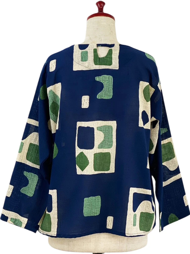 MONA LISA by Pure Fit - Circle Pocket Pullover - Retro Geometric Print - 263245P-DB - DARK BLUE (C)