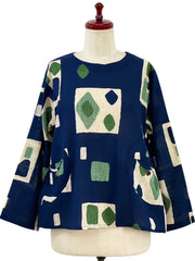 MONA LISA by Pure Fit - Circle Pocket Pullover - Retro Geometric Print - 263245P-DB - DARK BLUE (C)