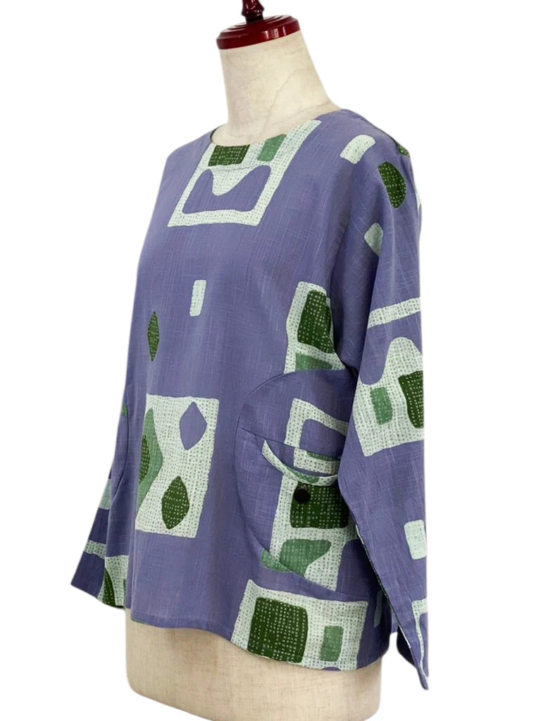 MONA LISA by Pure Fit - Circle Pocket Pullover - Retro Geometric Print - 263245P-PU - PURPLE (J)