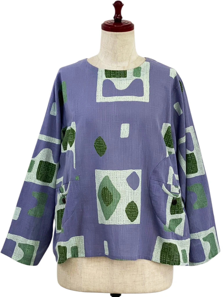 MONA LISA by Pure Fit - Circle Pocket Pullover - Retro Geometric Print - 263245P-PU - PURPLE (J)