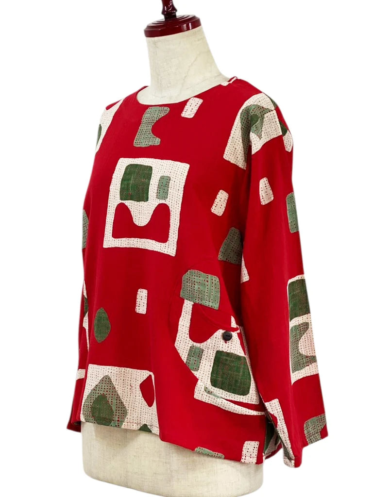 MONA LISA by Pure Fit - Circle Pocket Pullover - Retro Geometric Print - 263245P-RE - RED (E)