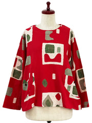 MONA LISA by Pure Fit - Circle Pocket Pullover - Retro Geometric Print - 263245P-RE - RED (E)