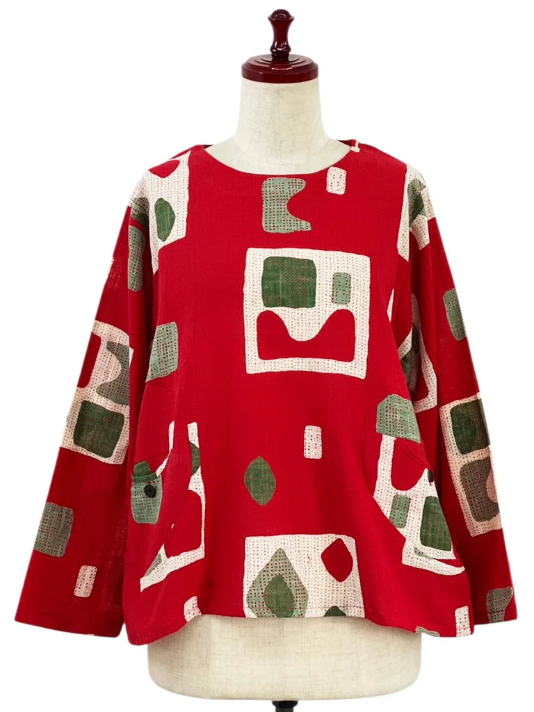 MONA LISA by Pure Fit - Circle Pocket Pullover - Retro Geometric Print - 263245P-RE - RED (E)