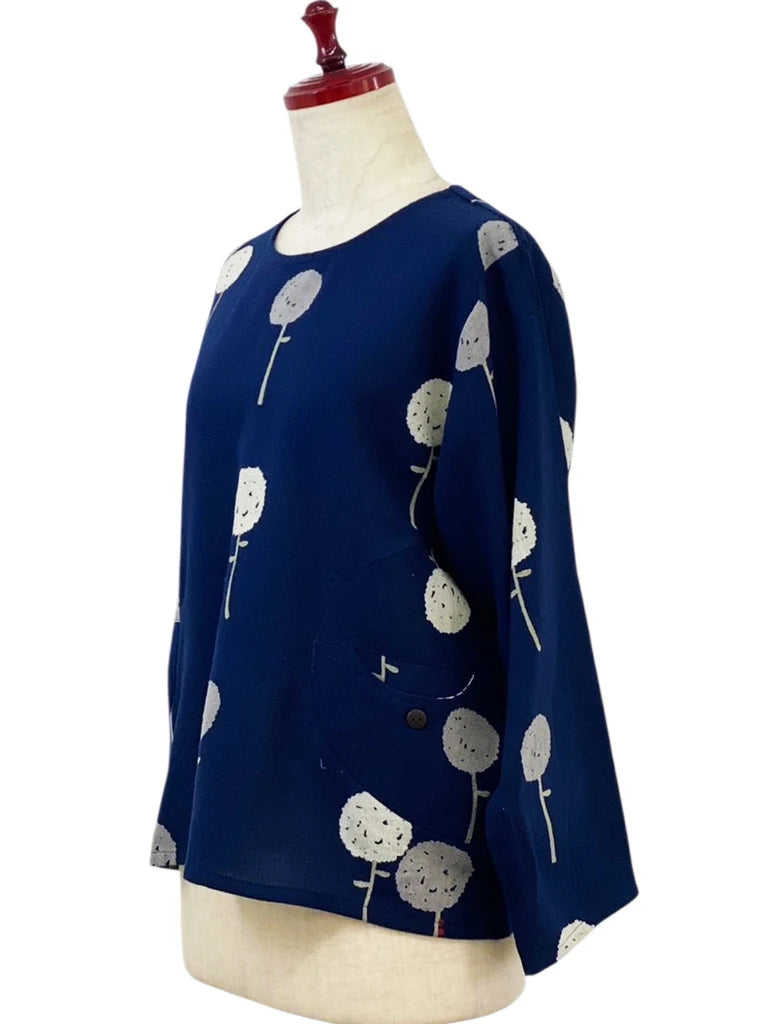 MONA LISA by Pure Fit - Circle Pocket Pullover - Dandelion Print - 263245S-DB - DARK BLUE (C)