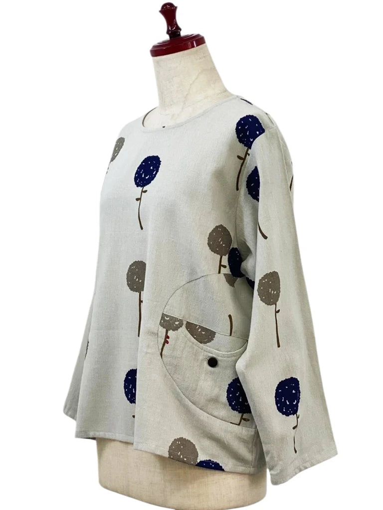 MONA LISA by Pure Fit - Circle Pocket Pullover - Dandelion Print - 263245S-LG - LIGHT GREY (B)