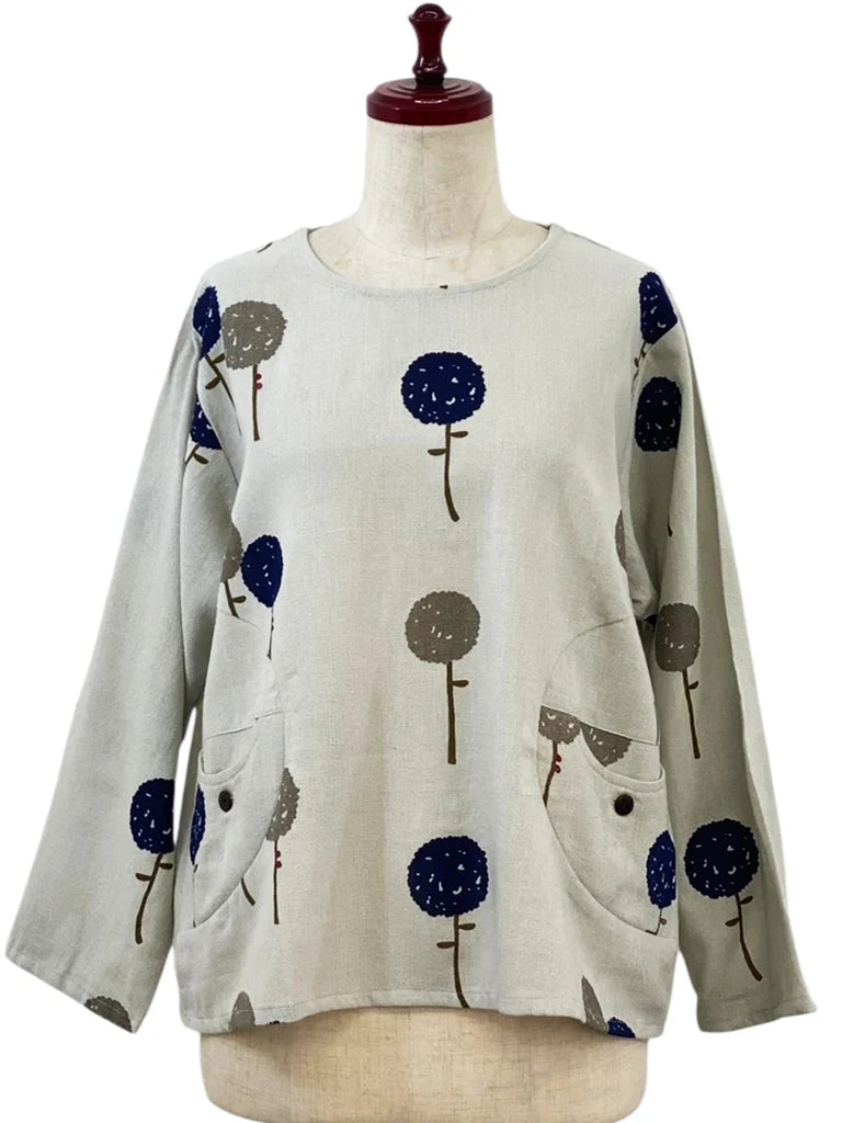 MONA LISA by Pure Fit - Circle Pocket Pullover - Dandelion Print - 263245S-LG - LIGHT GREY (B)