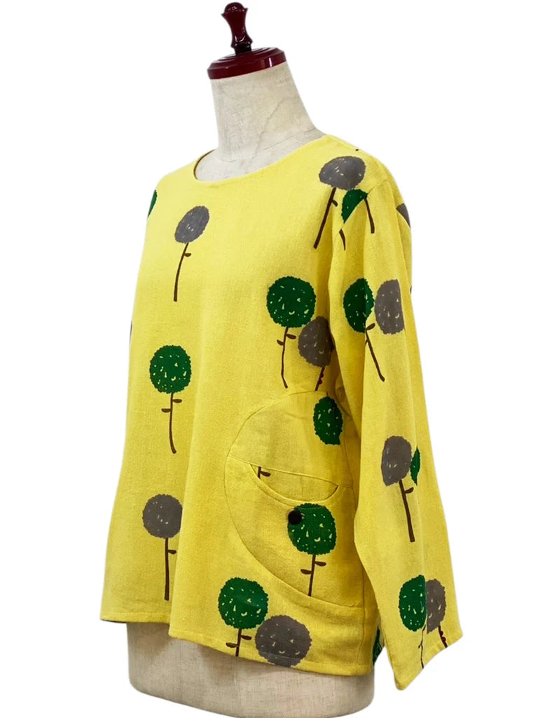 MONA LISA by Pure Fit - Circle Pocket Pullover - Dandelion Print - 263245S-MU - MUSTARD (F)