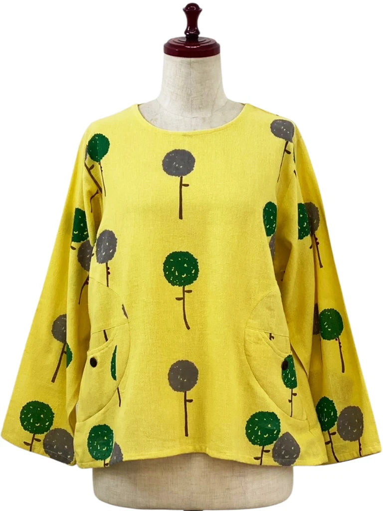 MONA LISA by Pure Fit - Circle Pocket Pullover - Dandelion Print - 263245S-MU - MUSTARD (F)