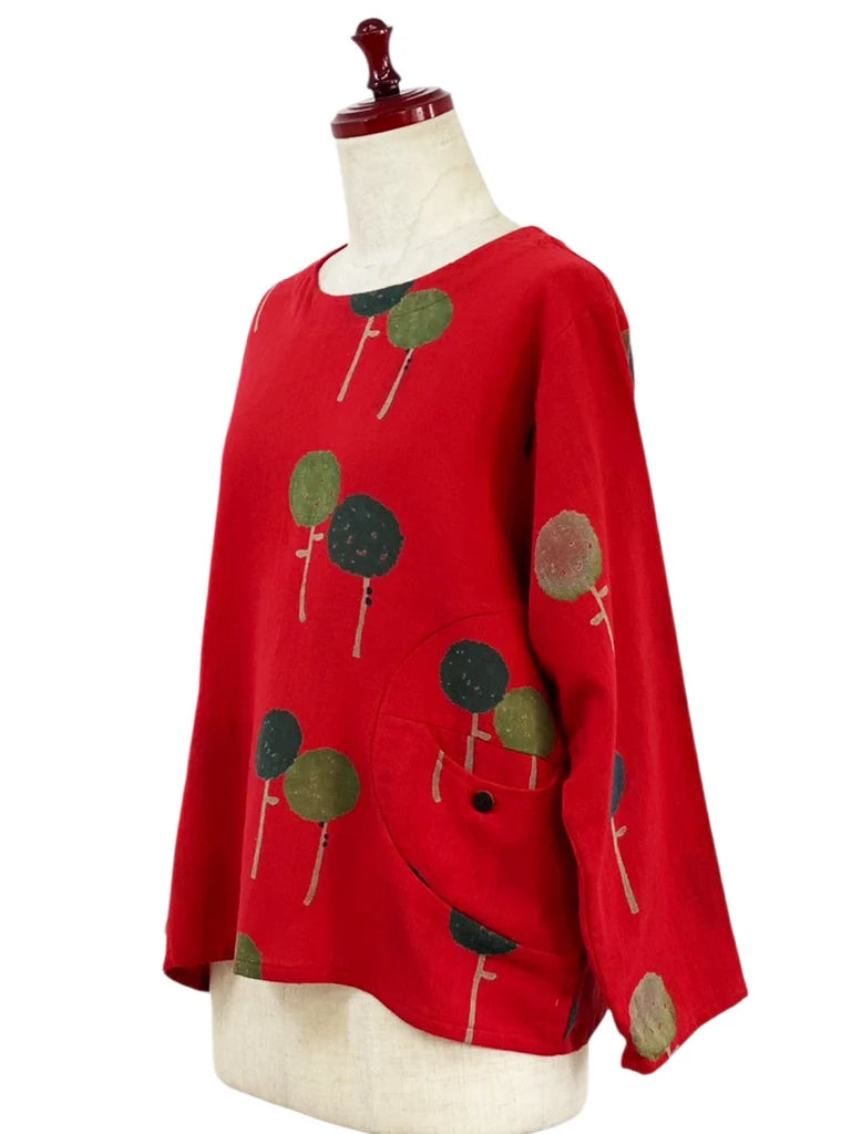 MONA LISA by Pure Fit - Circle Pocket Pullover - Dandelion Print - 263245S-RE - RED (E)