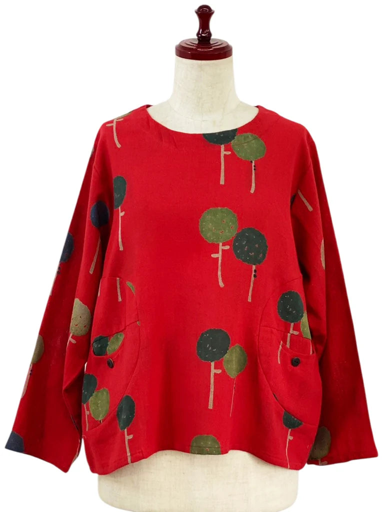 MONA LISA by Pure Fit - Circle Pocket Pullover - Dandelion Print - 263245S-RE - RED (E)