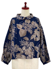 MONA LISA by Pure Fit - 263274-DB - Back Button Crop Top - Botanical Print - Dark Blue (C)