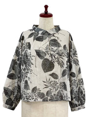 MONA LISA by Pure Fit - 263274-LG - Back Button Crop Top - Botanical Print - Light Grey (B)