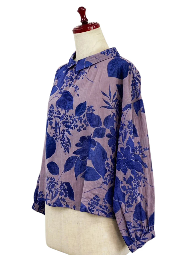 MONA LISA by Pure Fit - 263274-PU - Back Button Crop Top - Botanical Print - Purple (J)