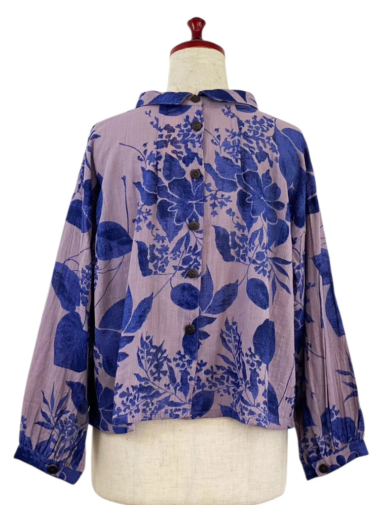 MONA LISA by Pure Fit - 263274-PU - Back Button Crop Top - Botanical Print - Purple (J)