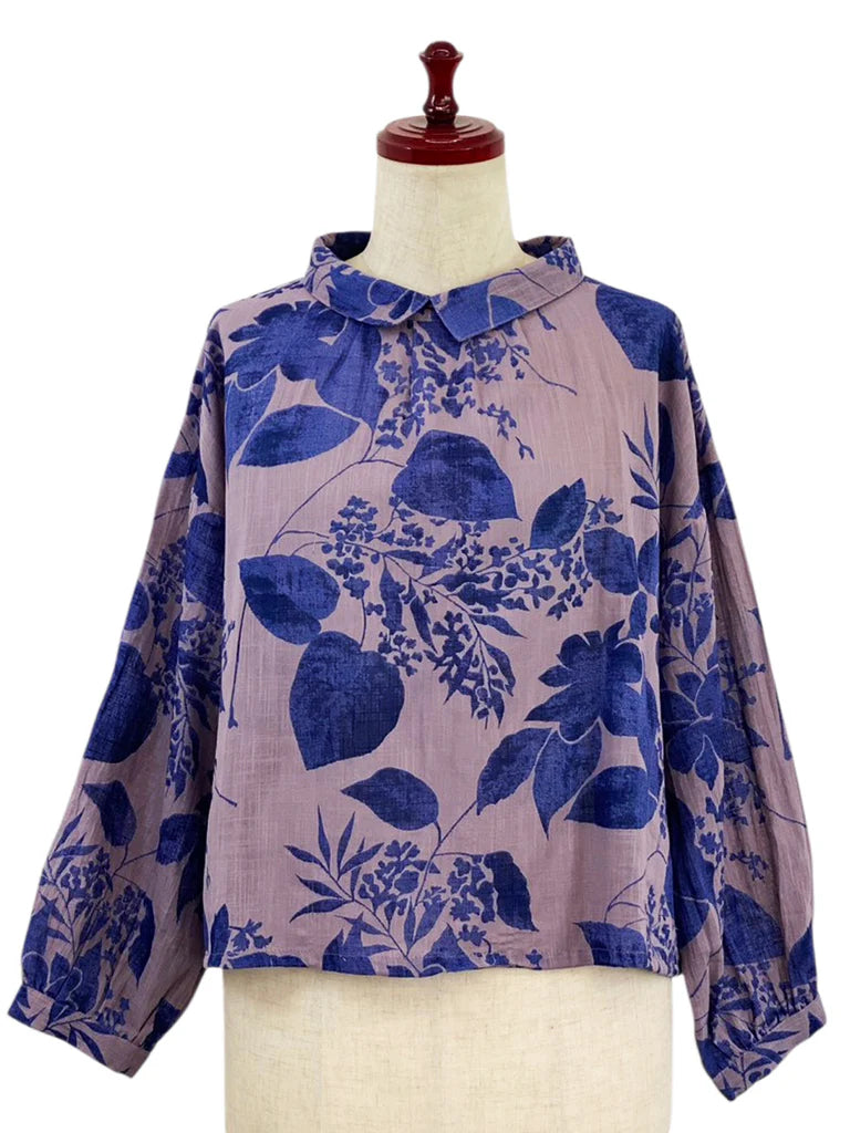 MONA LISA by Pure Fit - 263274-PU - Back Button Crop Top - Botanical Print - Purple (J)