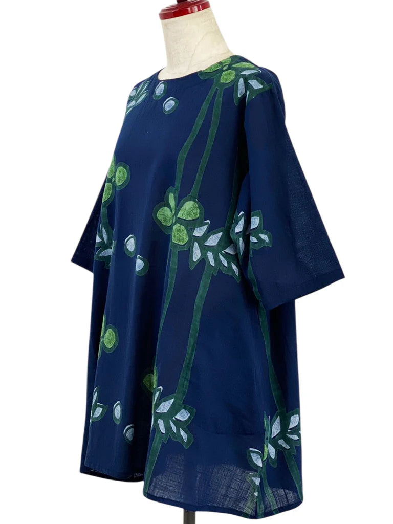 MONA LISA by Pure Fit - 263275-DB - Gathered Neck Tunic - Tsutsugaki Print - Dark Blue (C)