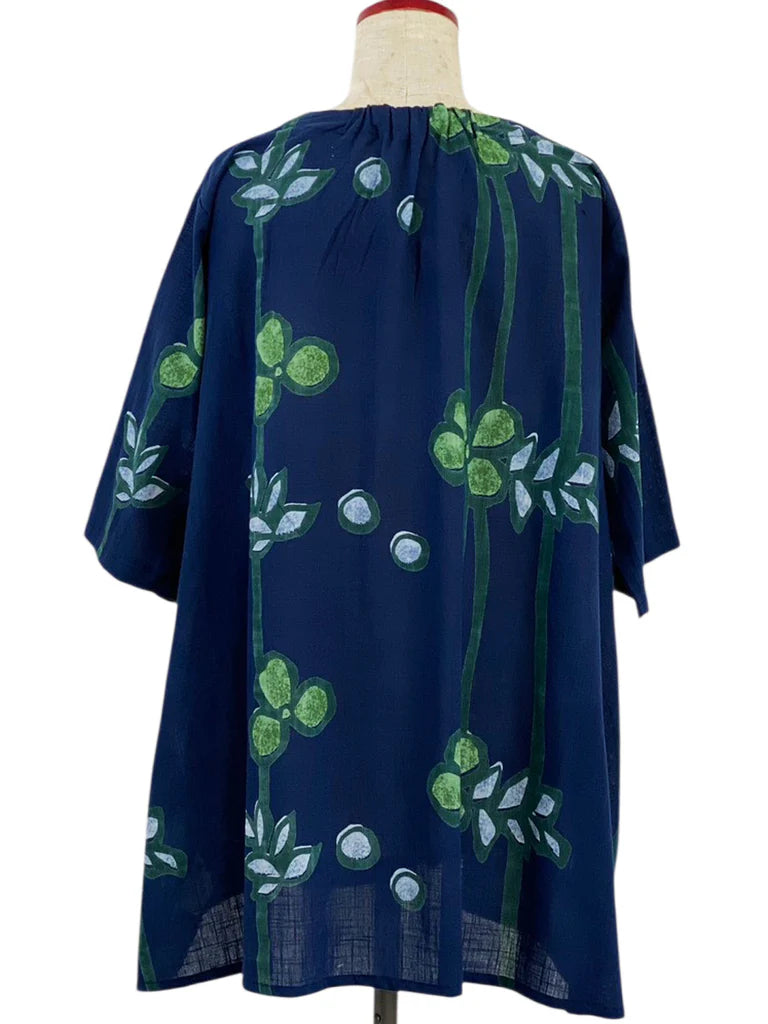 MONA LISA by Pure Fit - 263275-DB - Gathered Neck Tunic - Tsutsugaki Print - Dark Blue (C)
