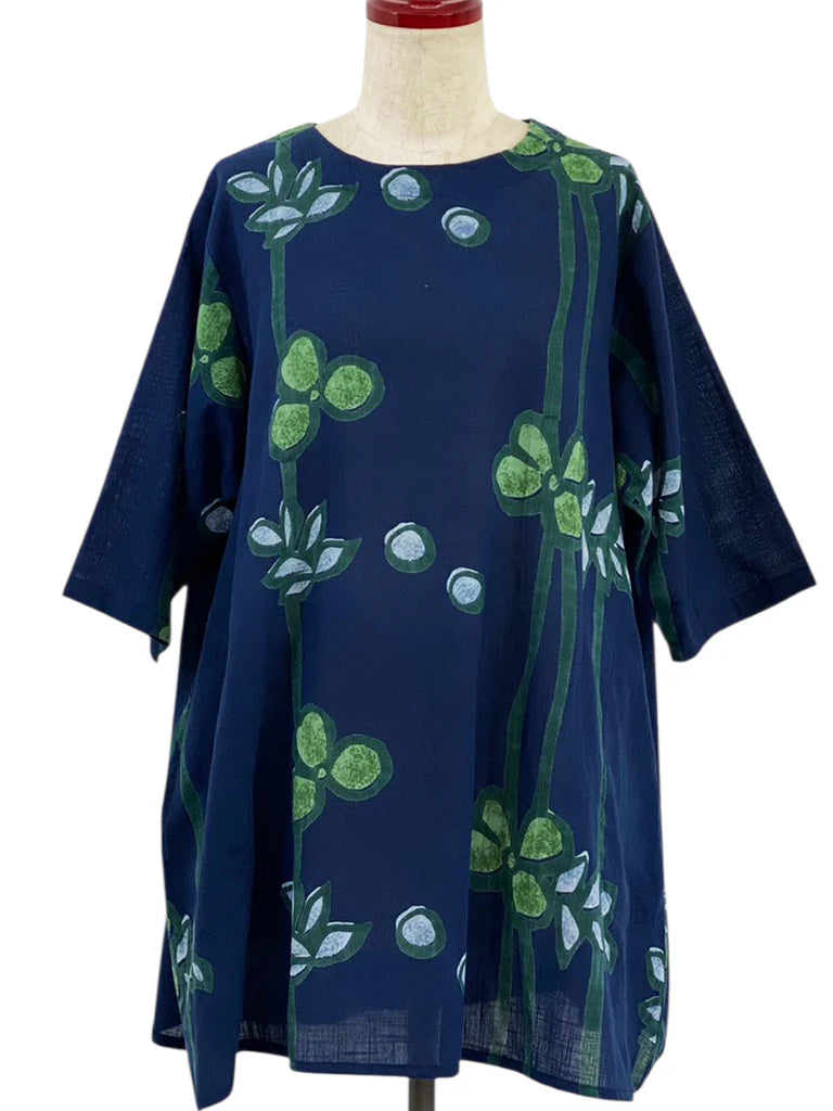 MONA LISA by Pure Fit - 263275-DB - Gathered Neck Tunic - Tsutsugaki Print - Dark Blue (C)