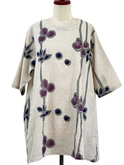 MONA LISA by Pure Fit - 263275-LG - Gathered Neck Tunic - Tsutsugaki Print - Light Grey (B)