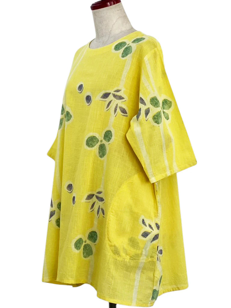 MONA LISA by Pure Fit - 263275-MU - Gathered Neck Tunic - Tsutsugaki Print - Mustard (F)