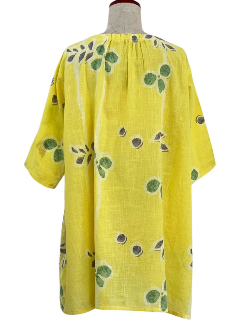 MONA LISA by Pure Fit - 263275-MU - Gathered Neck Tunic - Tsutsugaki Print - Mustard (F)