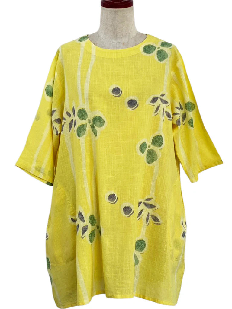MONA LISA by Pure Fit - 263275-MU - Gathered Neck Tunic - Tsutsugaki Print - Mustard (F)