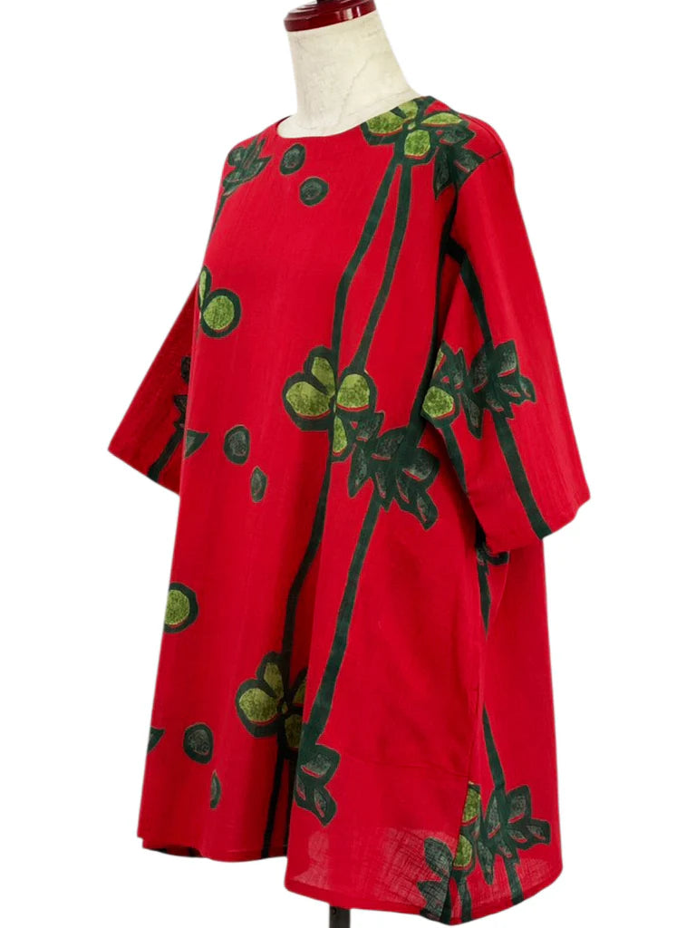 MONA LISA by Pure Fit - 263275-RE - Gathered Neck Tunic - Tsutsugaki Print - Red (E)