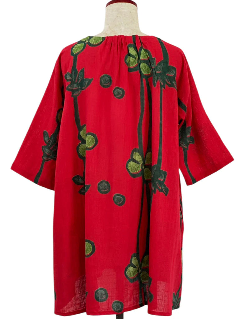 MONA LISA by Pure Fit - 263275-RE - Gathered Neck Tunic - Tsutsugaki Print - Red (E)