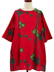 MONA LISA by Pure Fit - 263275-RE - Gathered Neck Tunic - Tsutsugaki Print - Red (E)