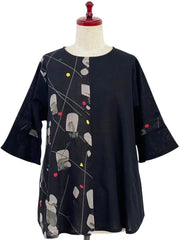 MONA LISA by Pure Fit - Slit Back Panel Pullover - Solid/Geometric Flow Print - 263335-BK - BLACK (A)