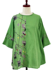 MONA LISA by Pure Fit - Slit Back Panel Pullover - Solid/Geometric Flow Print - 263335-GE - Green (H)