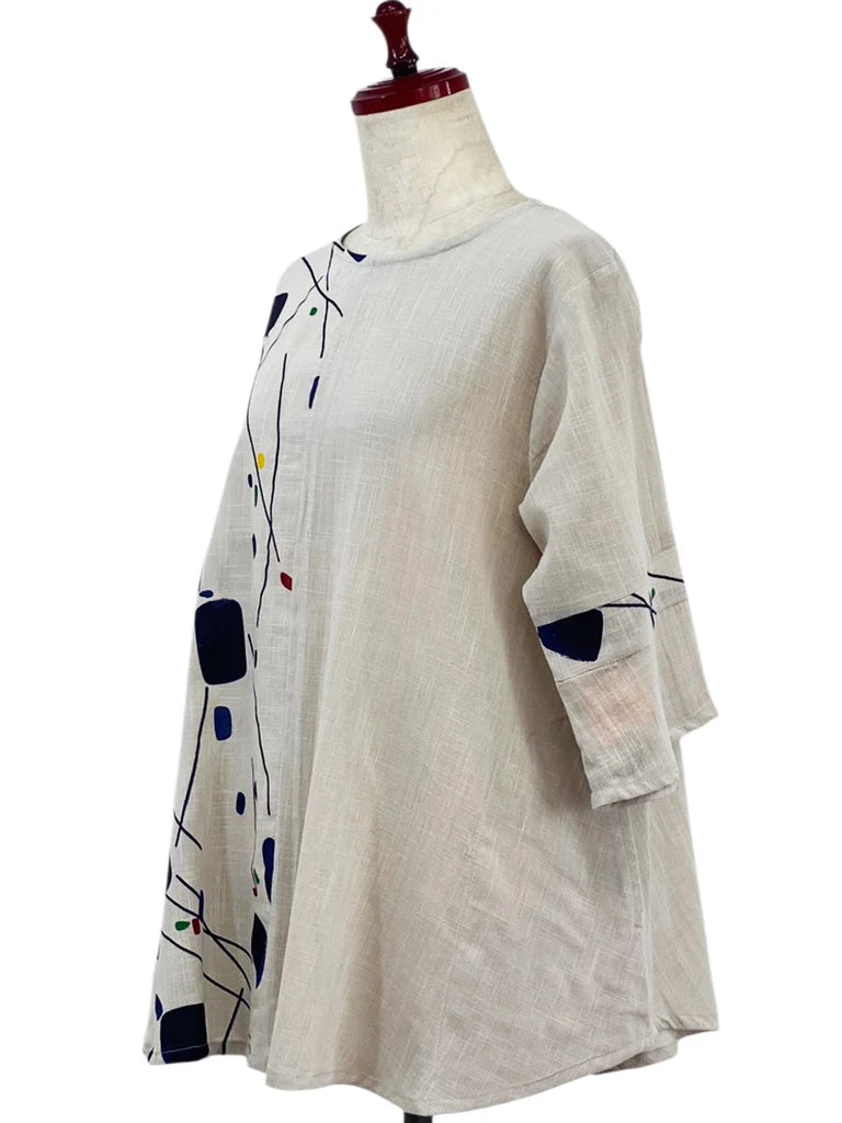 MONA LISA by Pure Fit - Slit Back Panel Pullover - Solid/Geometric Flow Print - 263335-LG - LIGHT GREY