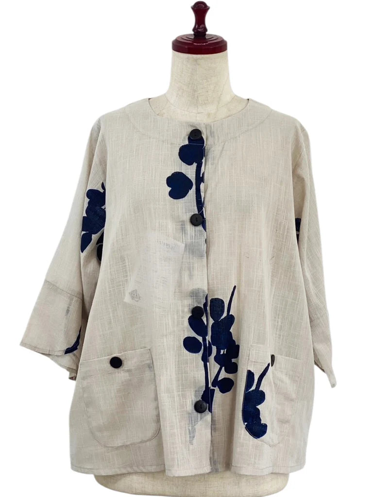 MONA LISA by Pure Fit - Flare Crop Jacket - Eucalyptus Print - 263344-LG - LIGHT GREY (B)