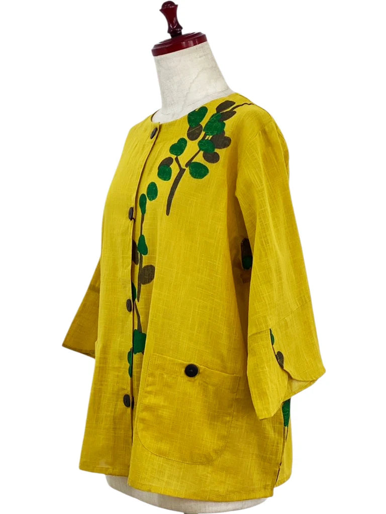 MONA LISA by Pure Fit - Flare Crop Jacket - Eucalyptus Print - 263344-MU - MUSTARD (F)