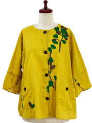MONA LISA by Pure Fit - Flare Crop Jacket - Eucalyptus Print - 263344-MU - MUSTARD (F)