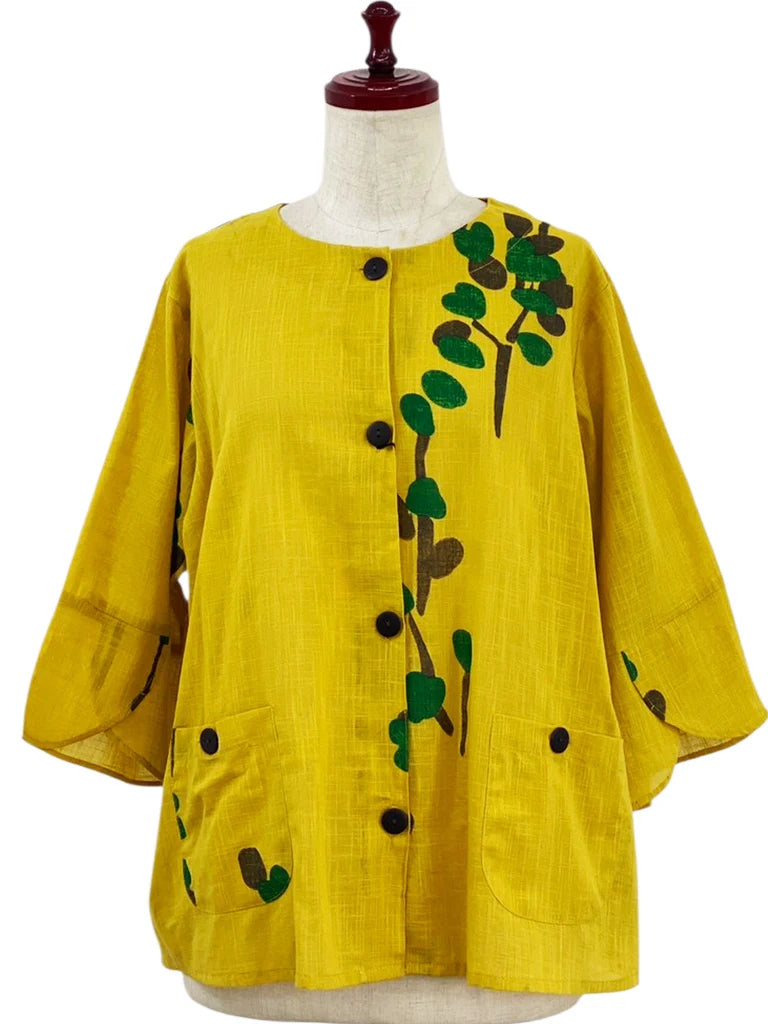 MONA LISA by Pure Fit - Flare Crop Jacket - Eucalyptus Print - 263344-MU - MUSTARD (F)