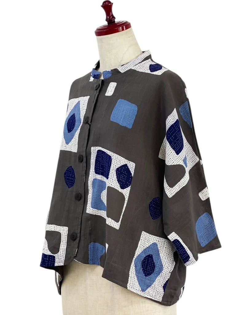 MONA LISA by Pure Fit - Crop Jacket - Retro Geometric Print - 263357-1-CH - CHARCOAL GREY (B)
