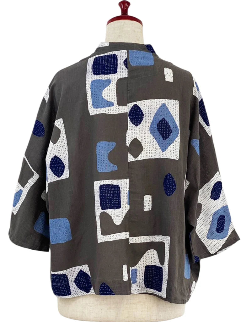 MONA LISA by Pure Fit - Crop Jacket - Retro Geometric Print - 263357-1-CH - CHARCOAL GREY (B)