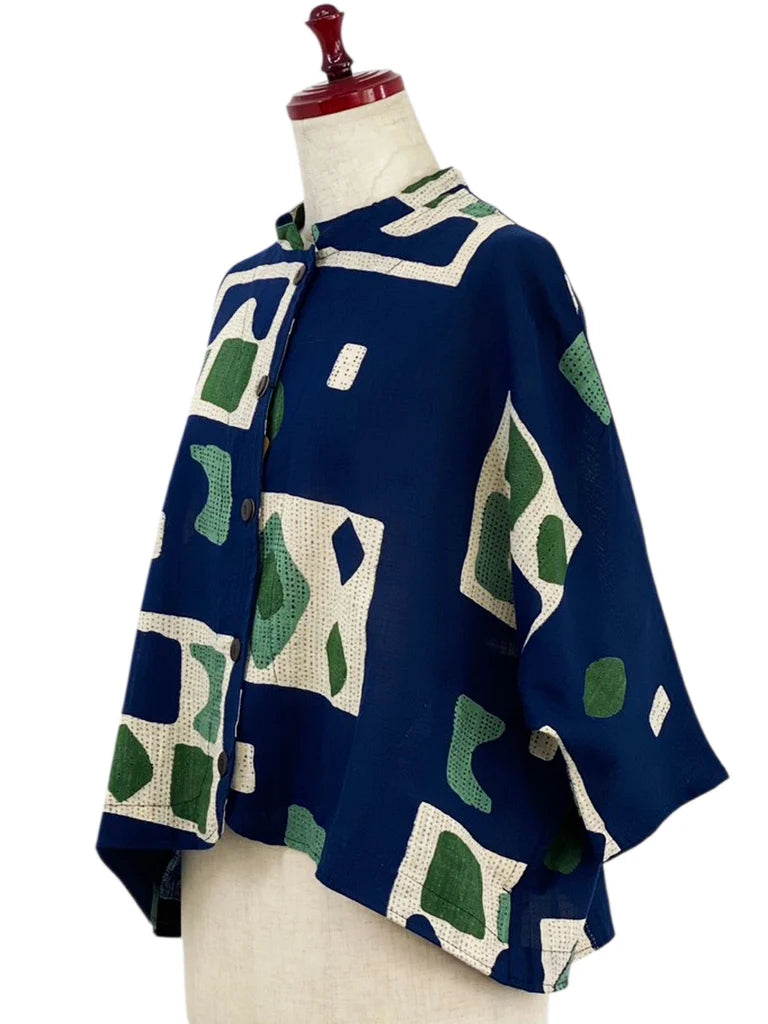 MONA LISA by Pure Fit - Crop Jacket - Retro Geometric Print - 263357-1-DB - DARK BLUE (C)